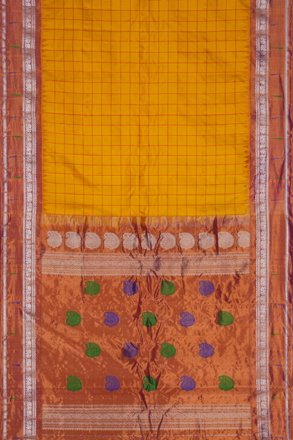 Image of Gadwal Silk Kattam Yellow Saree