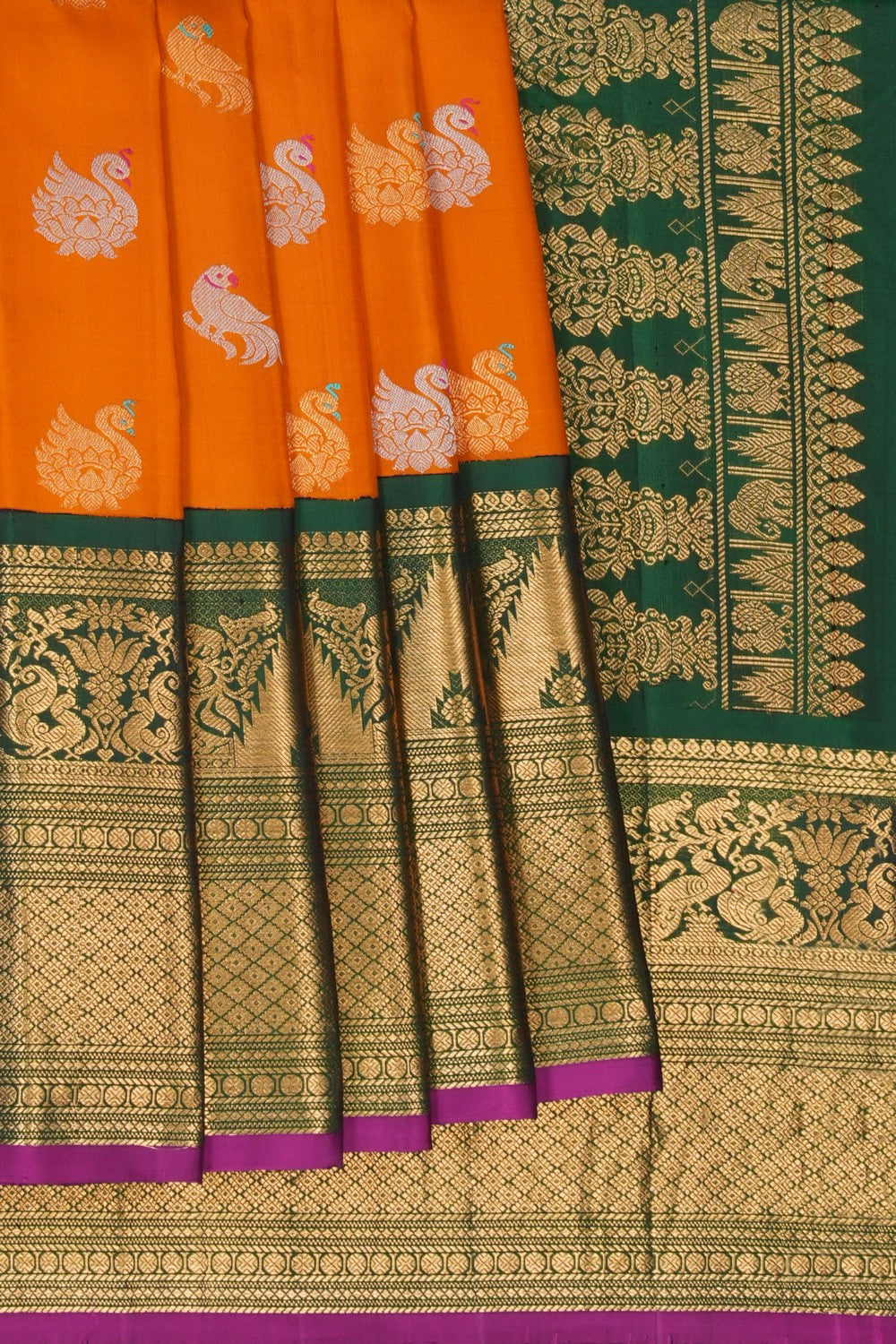 Image of Gadwal Silk Orange Saree
