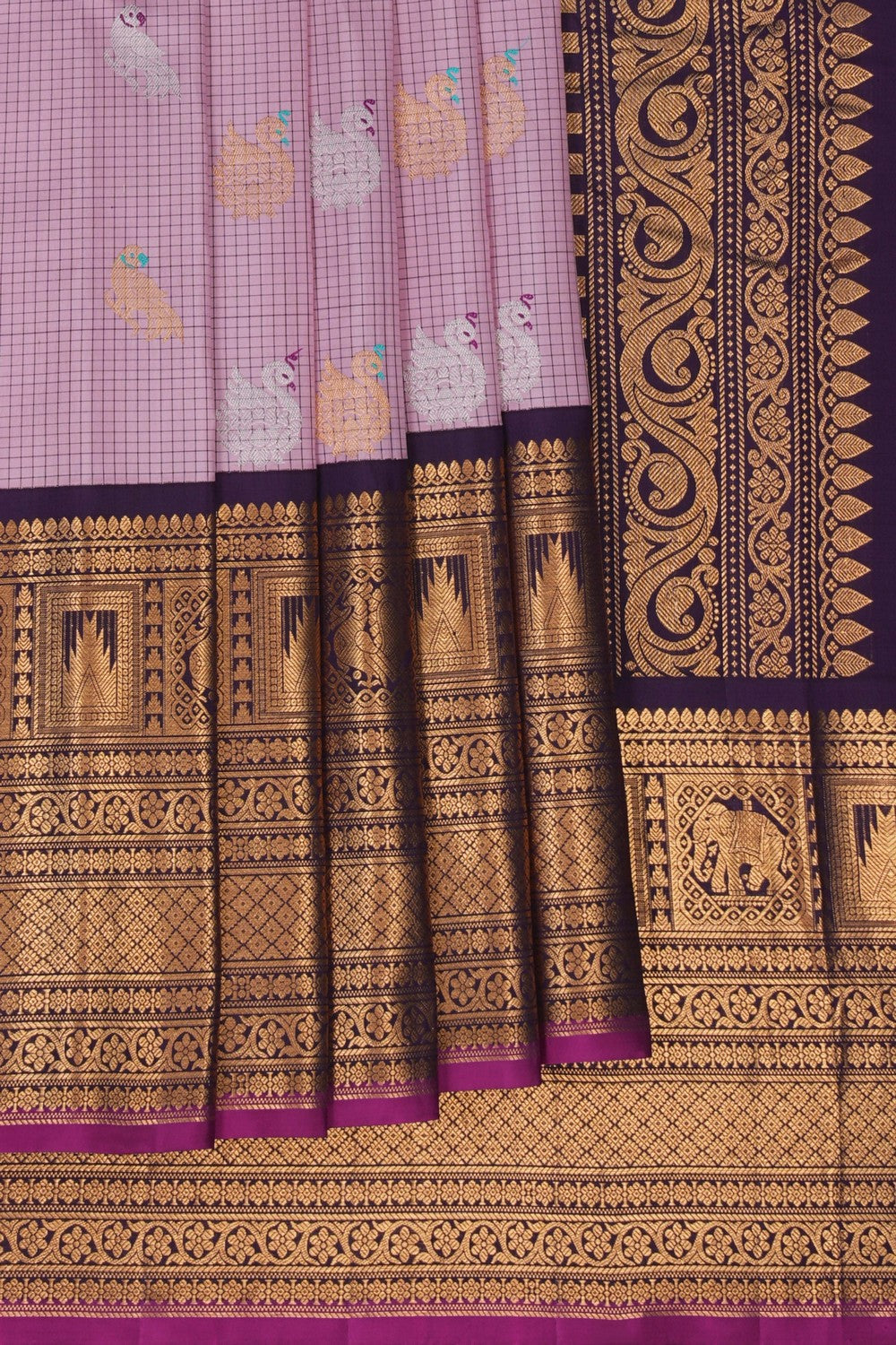 Image of Gadwal Silk Kattam Pink Saree