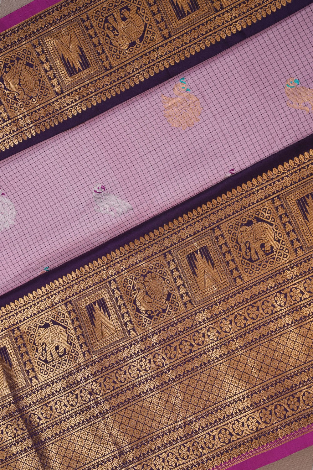 Image of Gadwal Silk Kattam Pink Saree