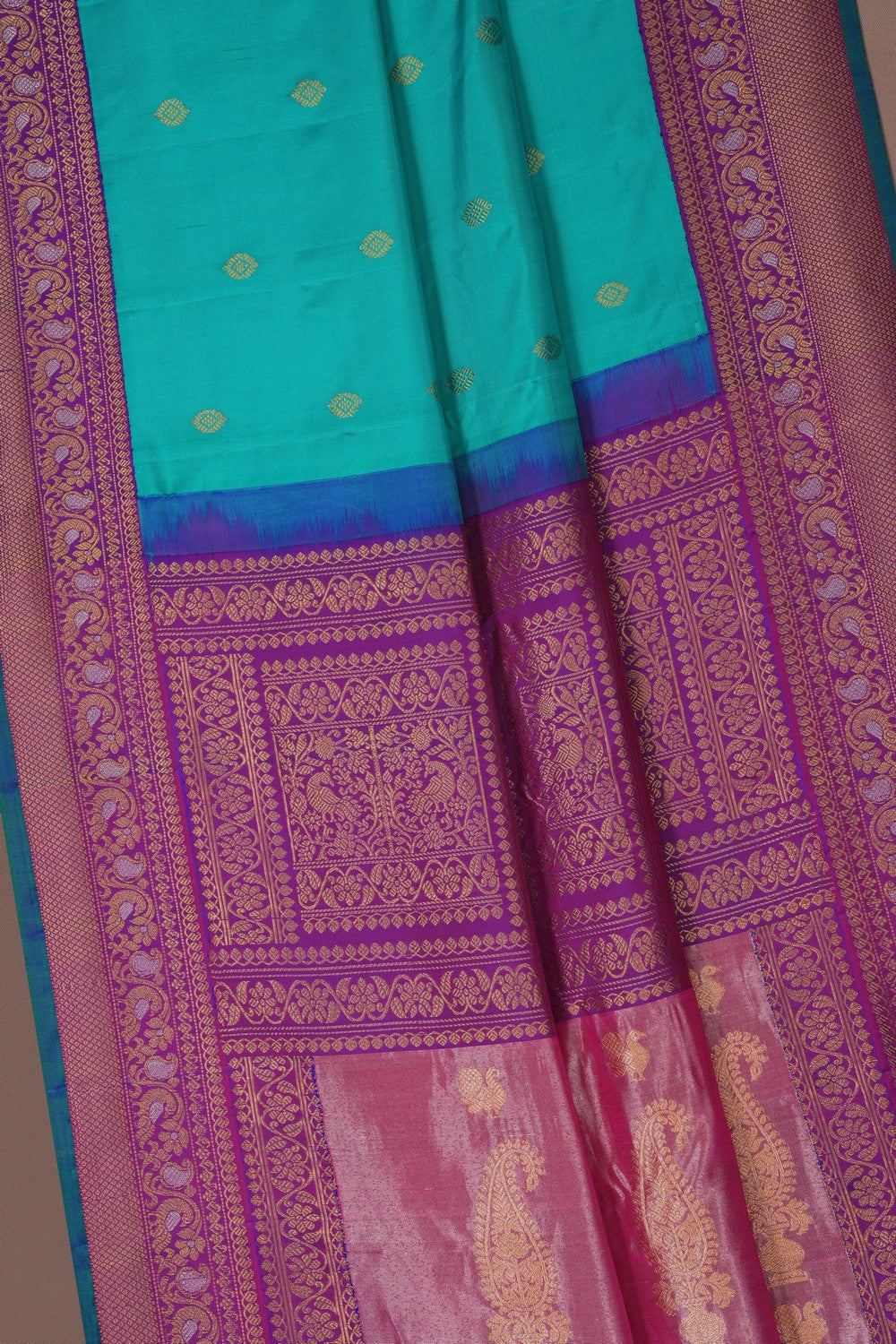 Image of Gadwal Silk Sea Green Saree