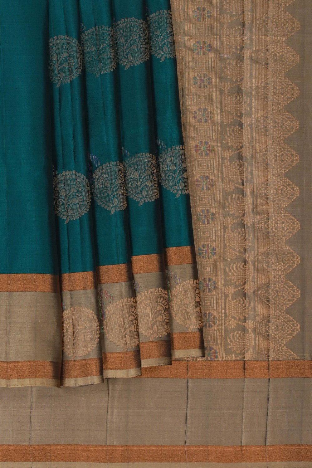 Image of Kanchi Silk Teal-Green Saree