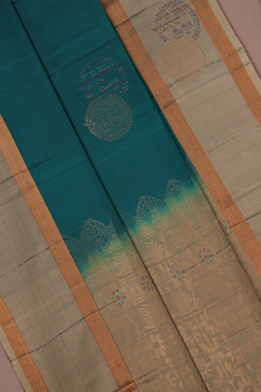 Image of Kanchi Silk Teal-Green Saree