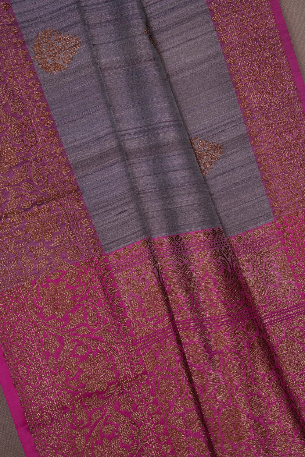 Image of Banarasi Tussar Silk Grey Saree