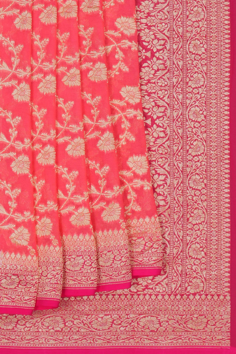 Image of Banarasi Georgette Coral-Peach Saree