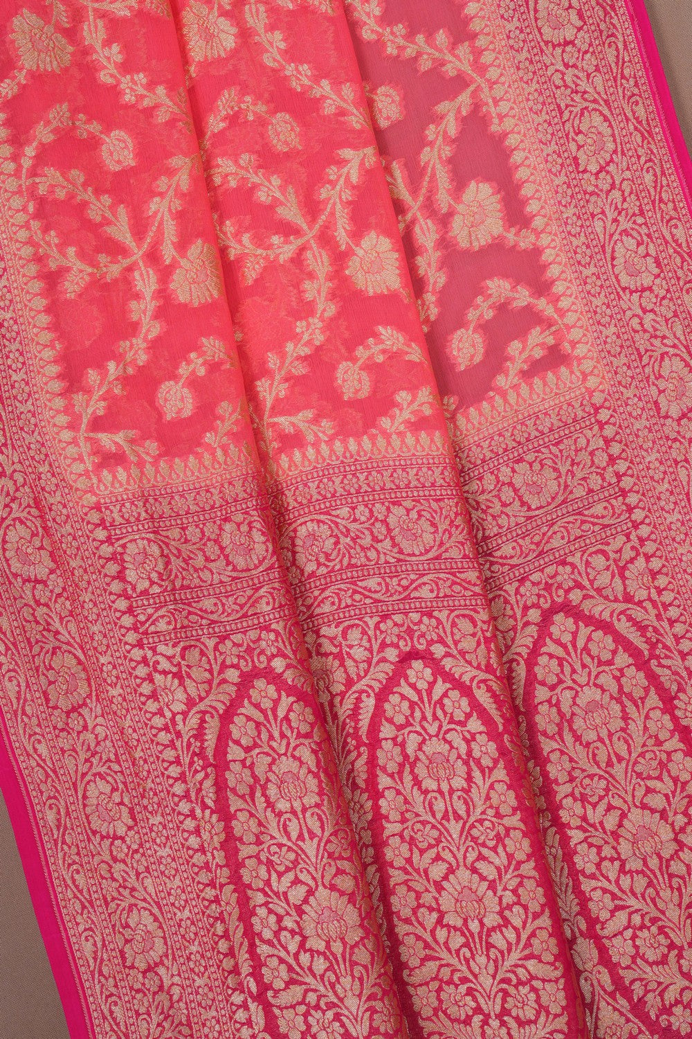 Image of Banarasi Georgette Coral-Peach Saree