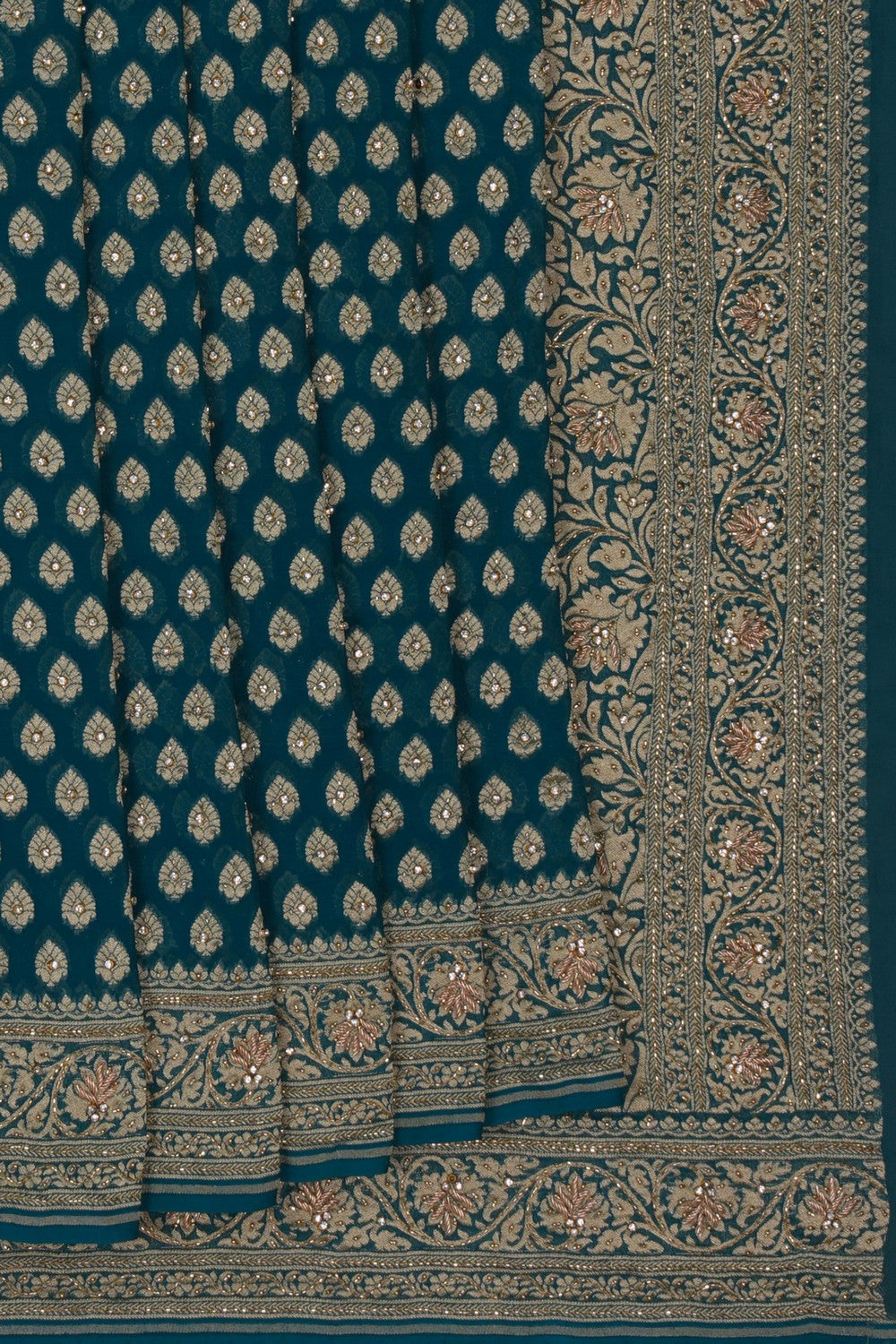 Image of Banarasi Georgette Teal Blue Saree