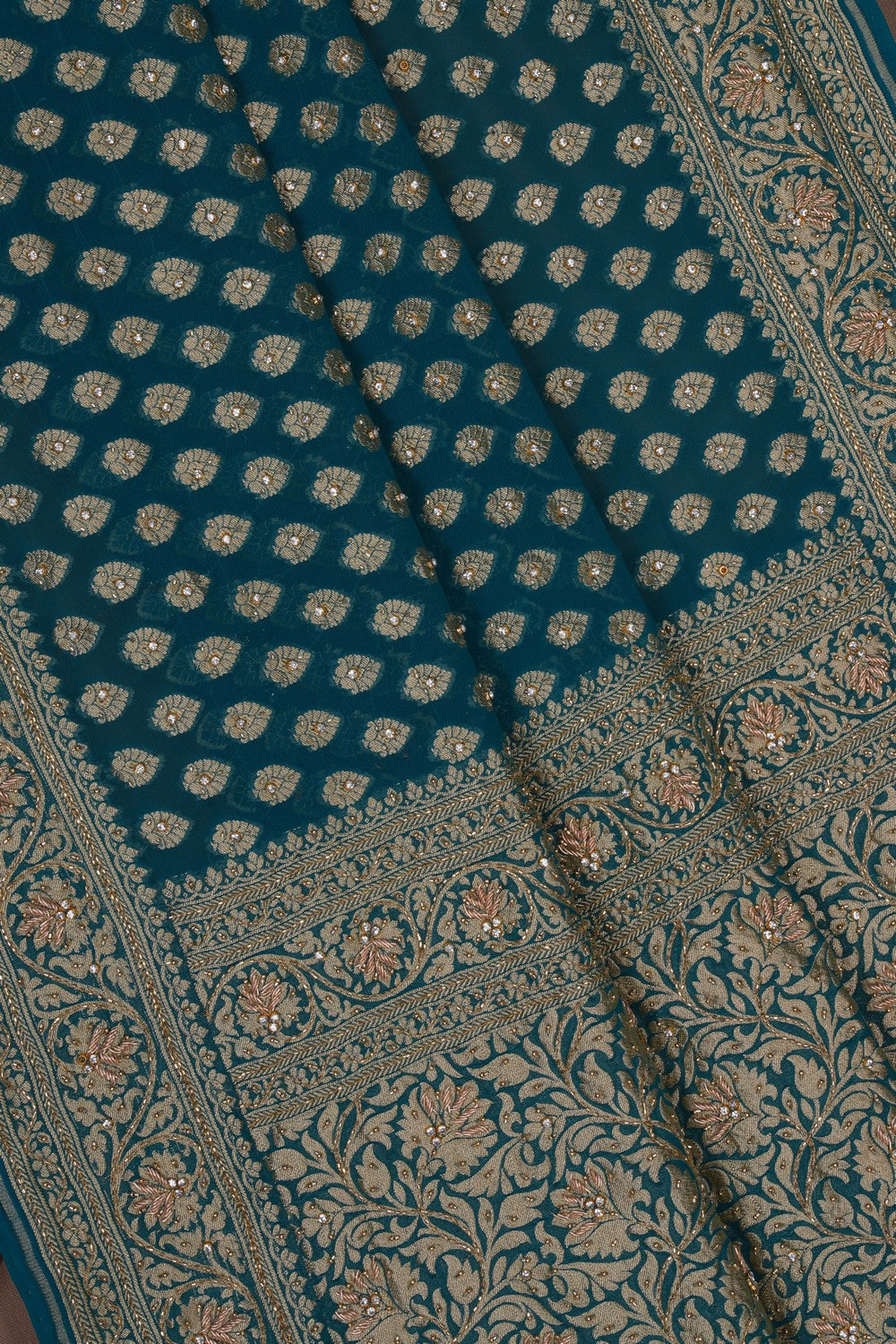 Image of Banarasi Georgette Teal Blue Saree
