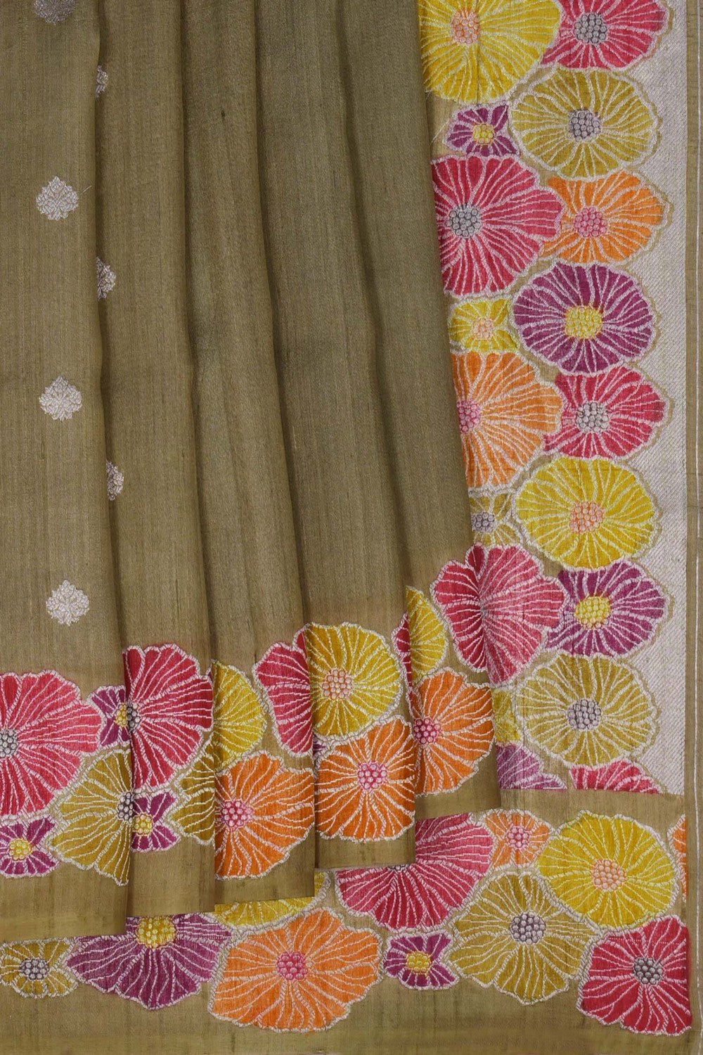 Image of Banarasi Tussar Silk Moss-Green Saree