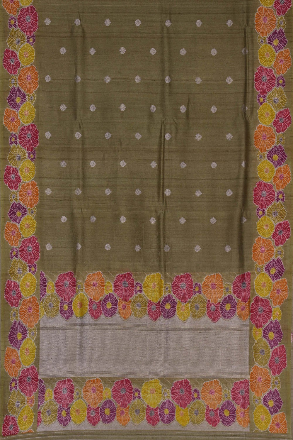 Image of Banarasi Tussar Silk Moss-Green Saree