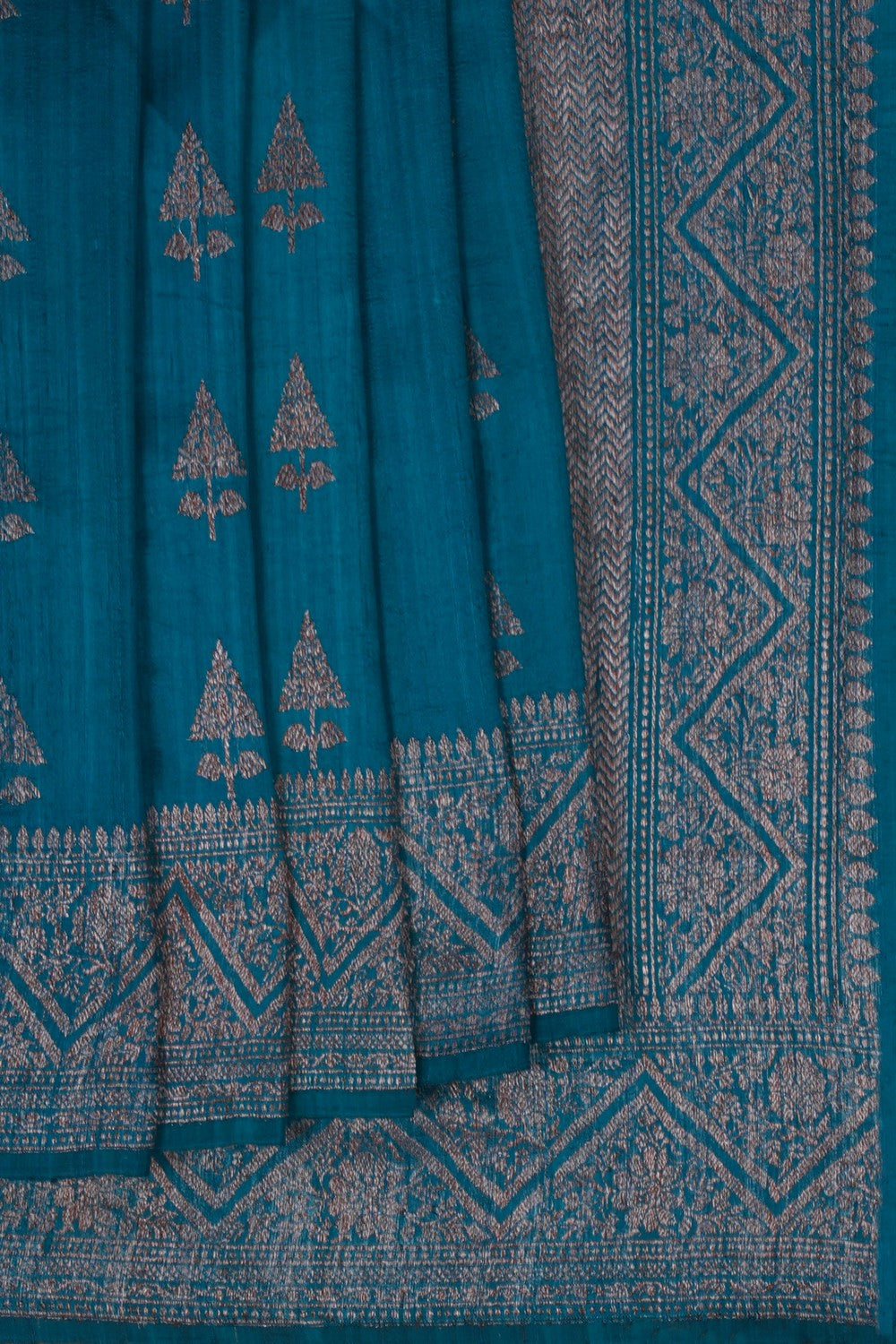 Image of Banarasi Tussar Silk Teal Blue Saree