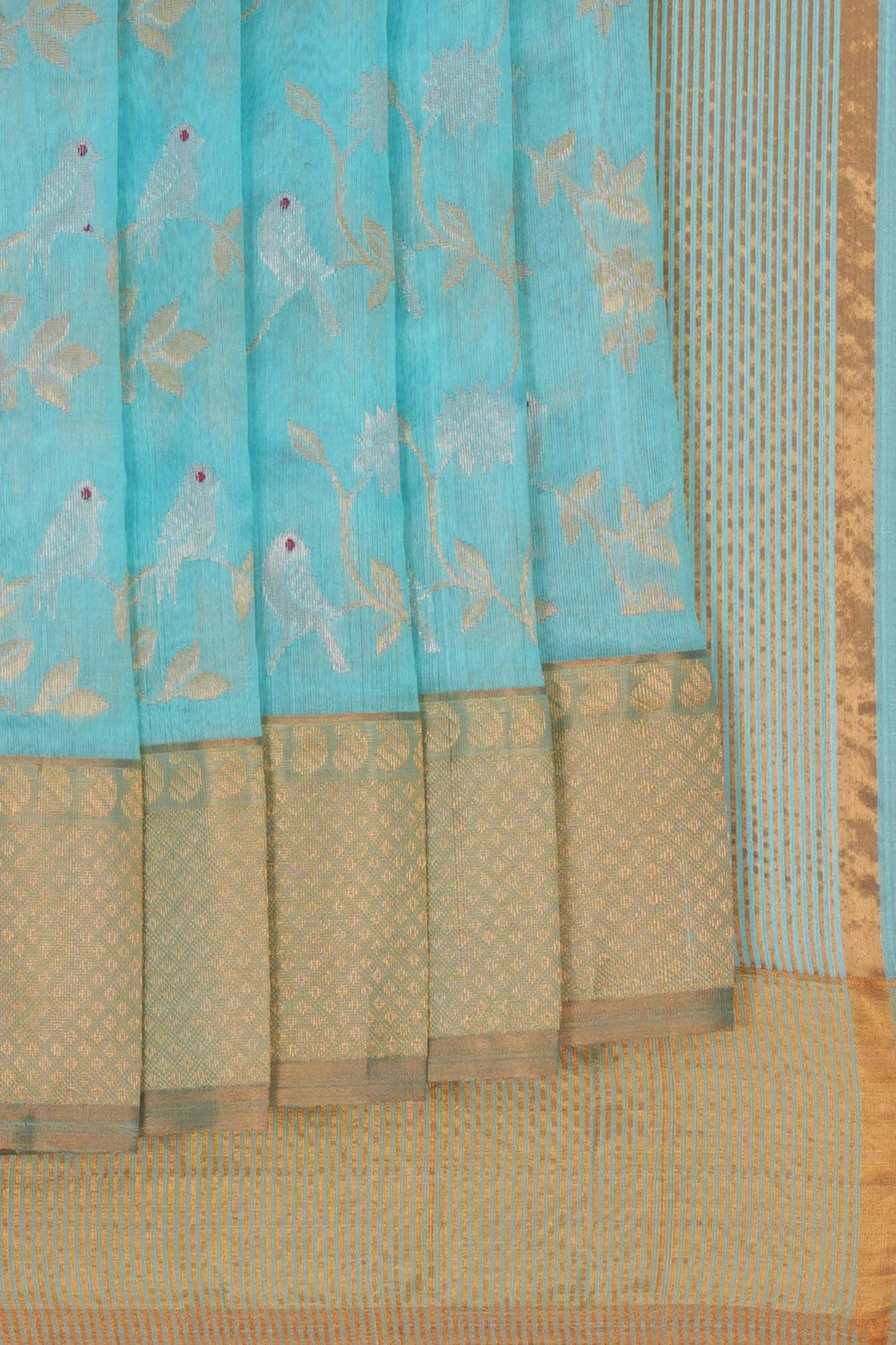 Image of Chanderi Brocade Turquoise Blue Saree