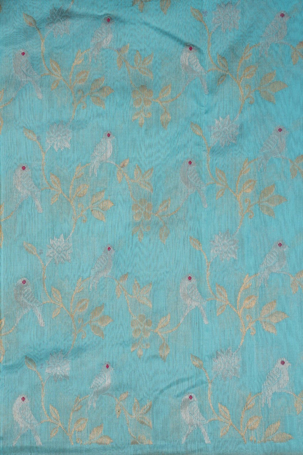 Image of Chanderi Brocade Turquoise Blue Saree