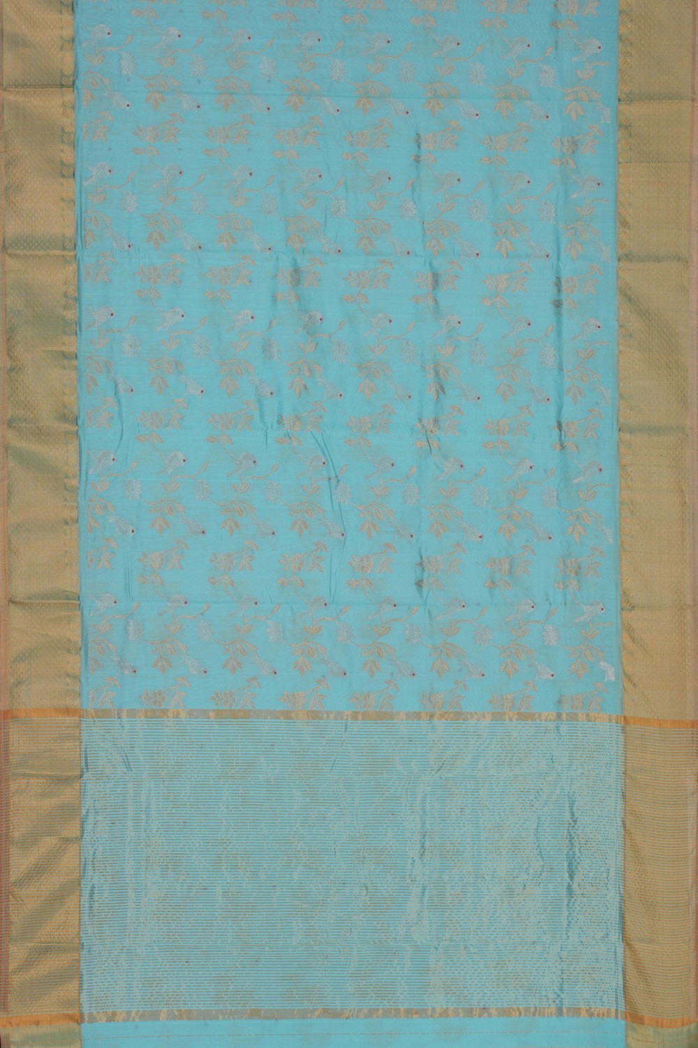 Image of Chanderi Brocade Turquoise Blue Saree