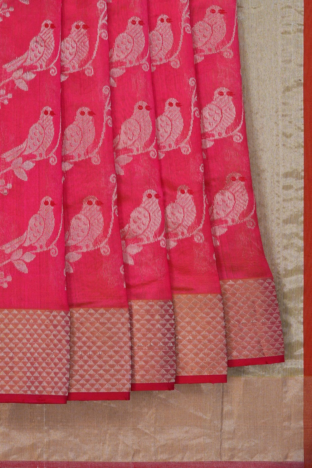 Image of Chanderi Brocade Fuchsia Pink Saree