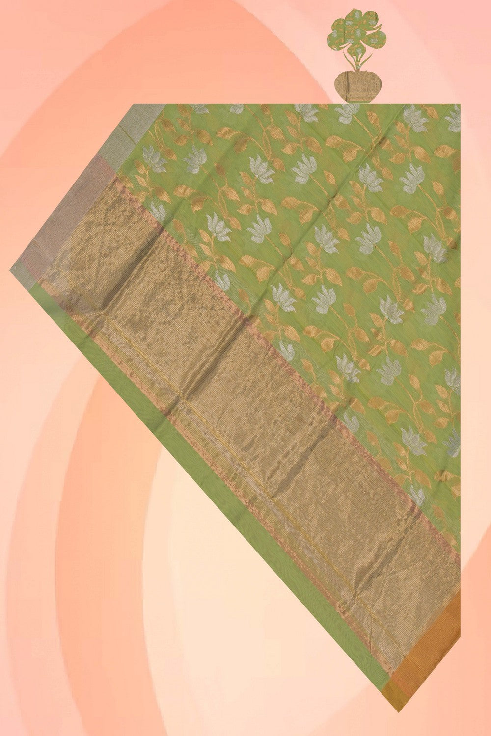 Image of Chanderi Sage-Green Dupatta