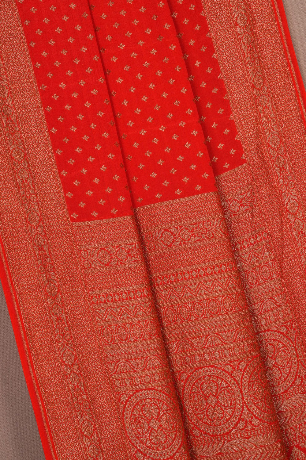 Image of Banarasi Crepe Orange Saree