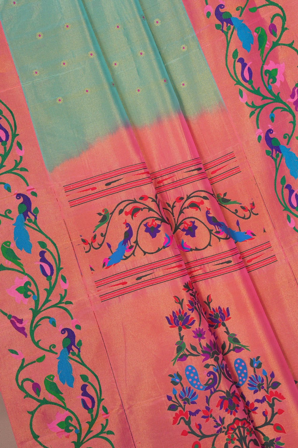 Image of Paithani Silk Turquoise-Green Saree