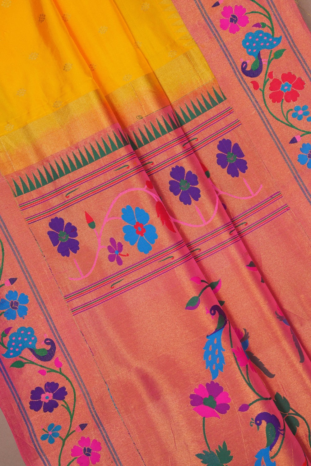 Image of Paithani Silk Yellow Saree