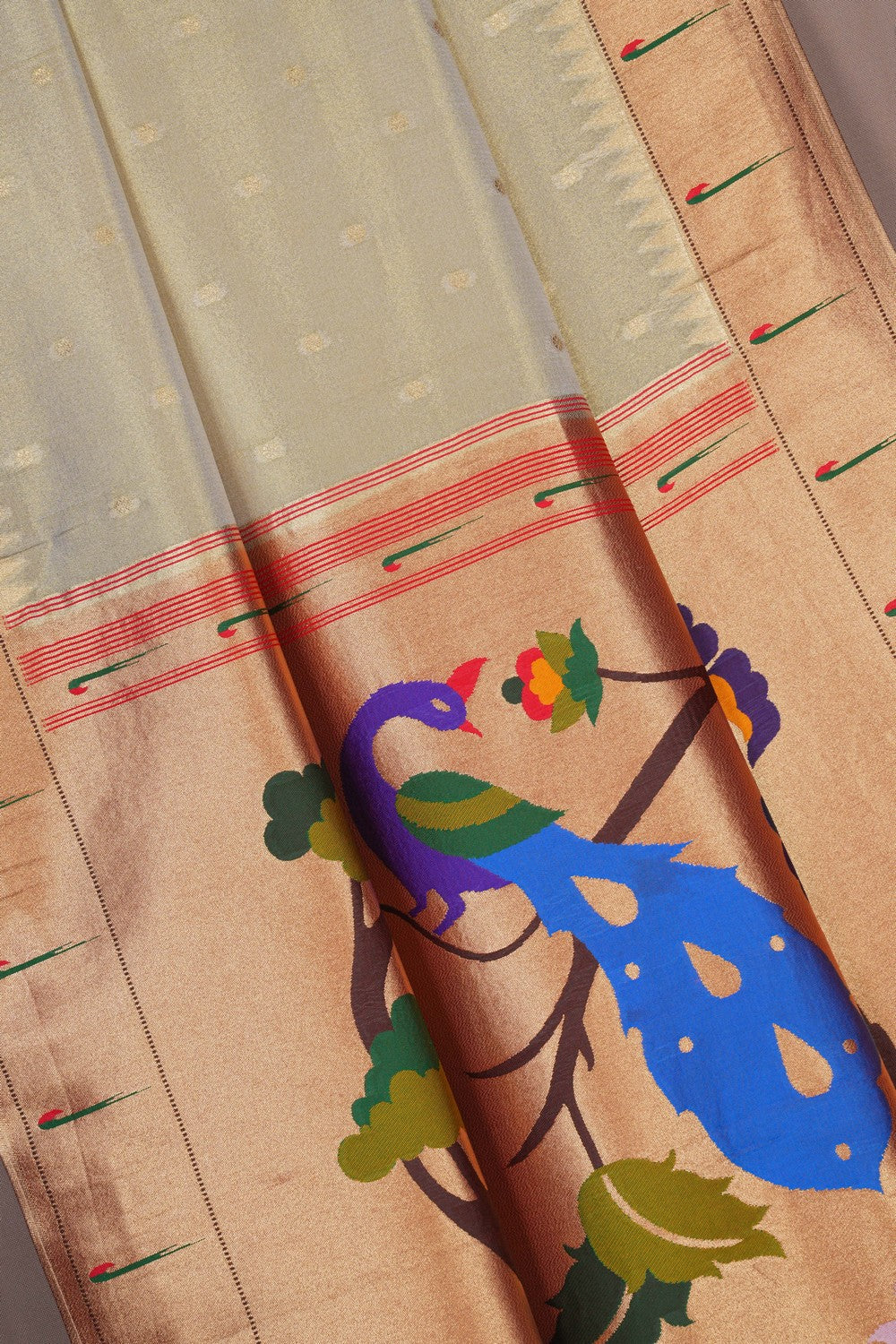 Image of Paithani Shimmering Silk Off-White Saree