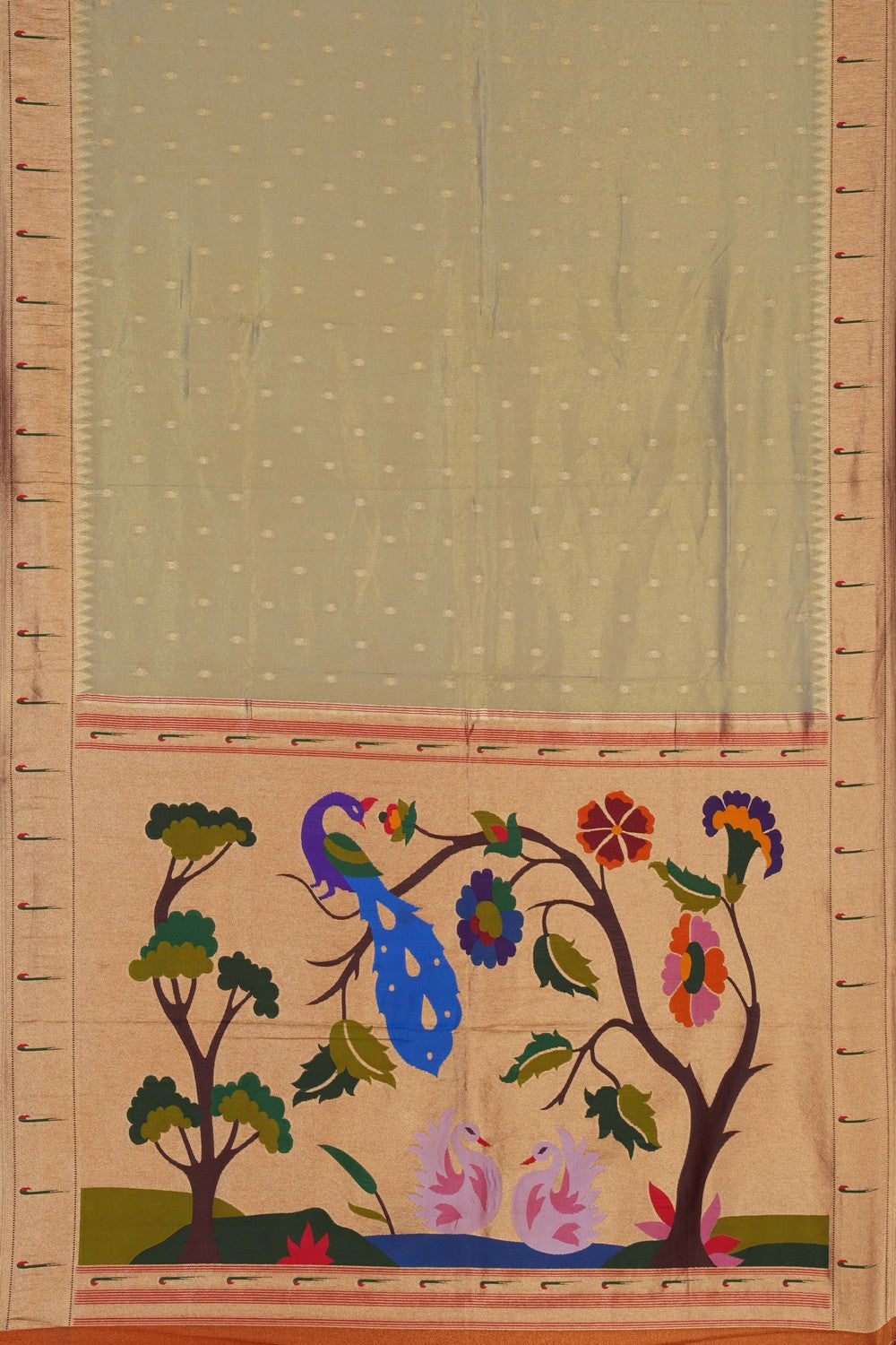 Image of Paithani Shimmering Silk Off-White Saree