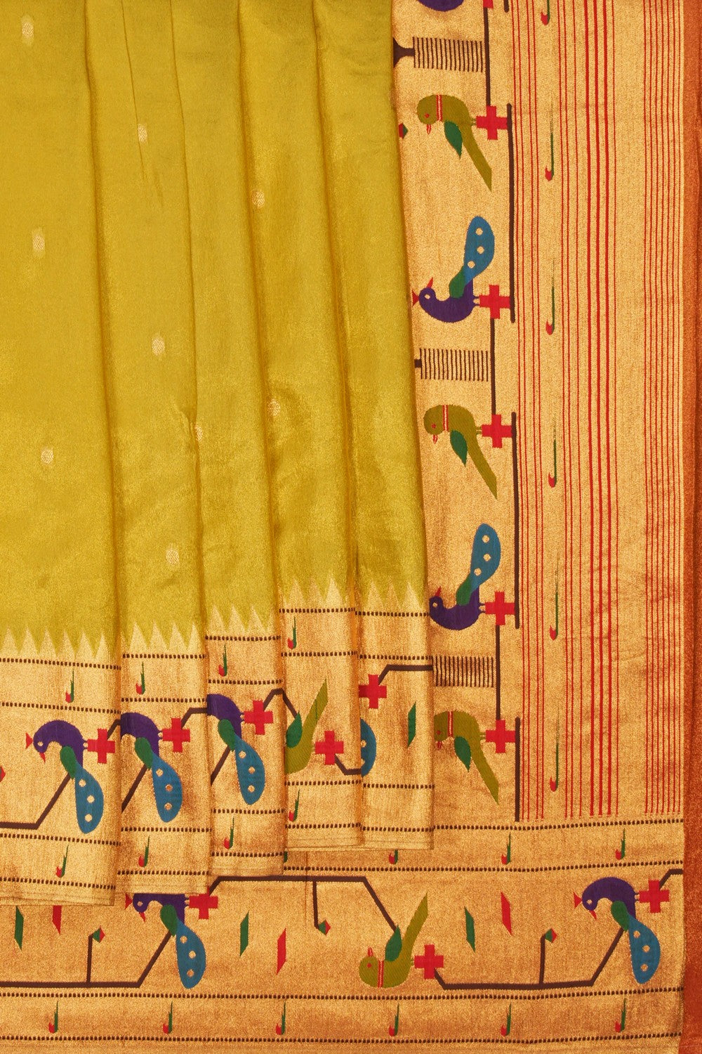 Image of Paithani Shimmering Silk Spring Green Saree