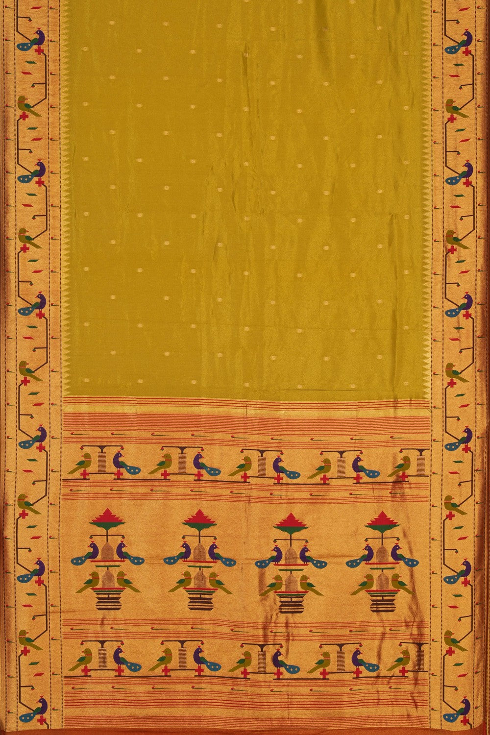 Image of Paithani Shimmering Silk Spring Green Saree