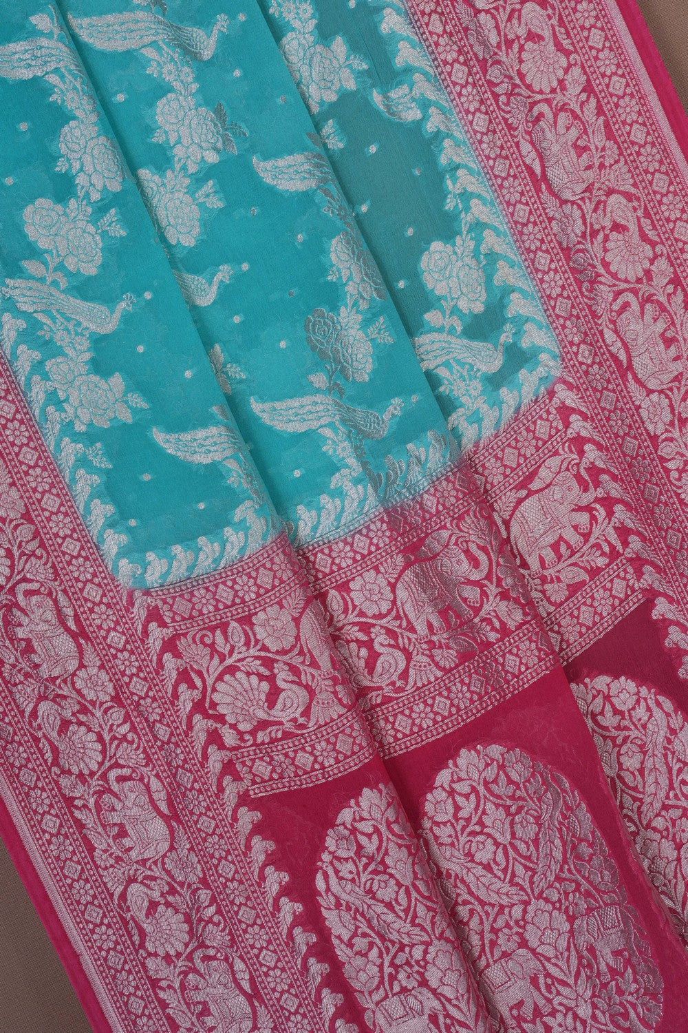 Image of Banarasi Georgette Sea Green Saree