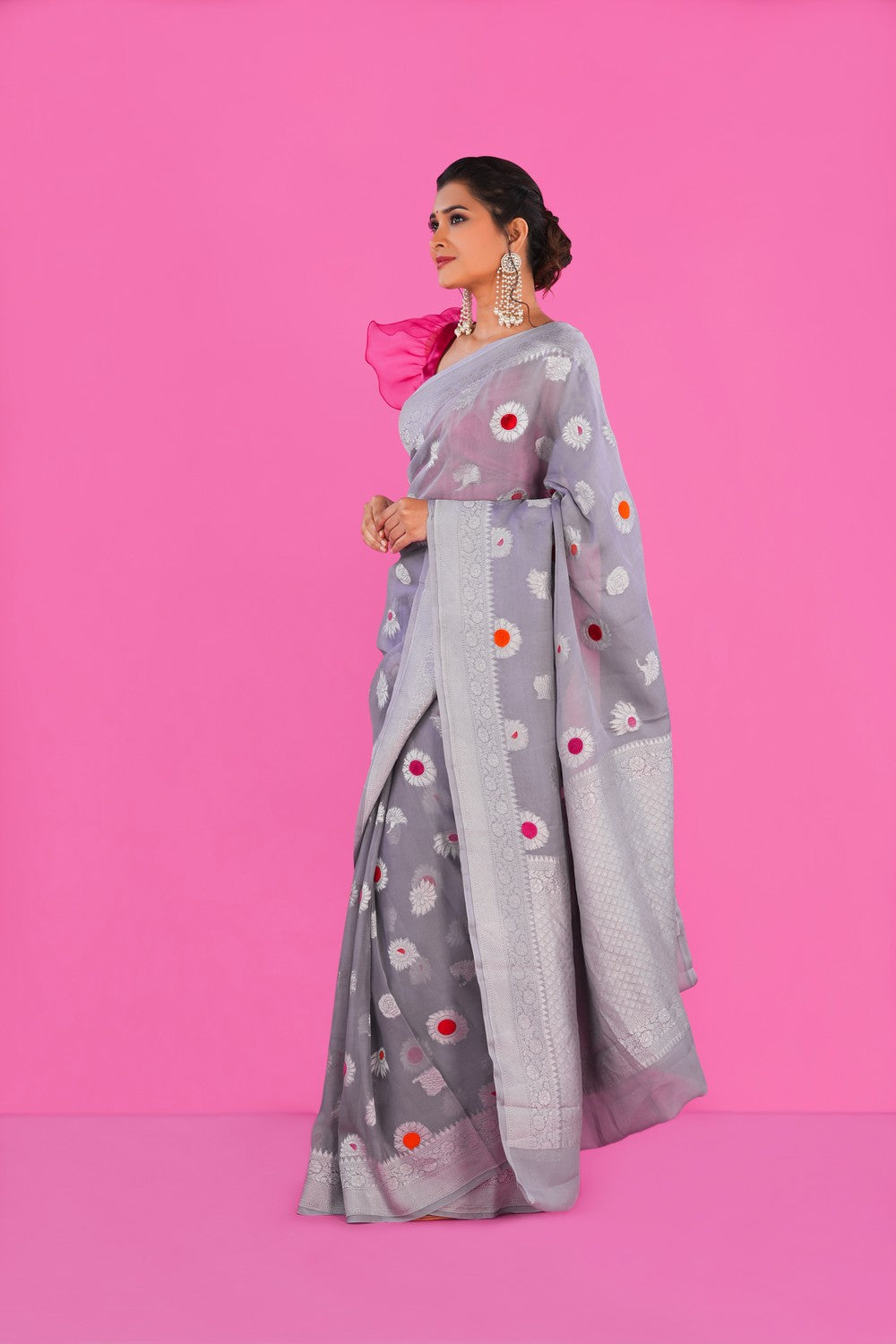 Image of Banarasi Chiffon Grey Saree