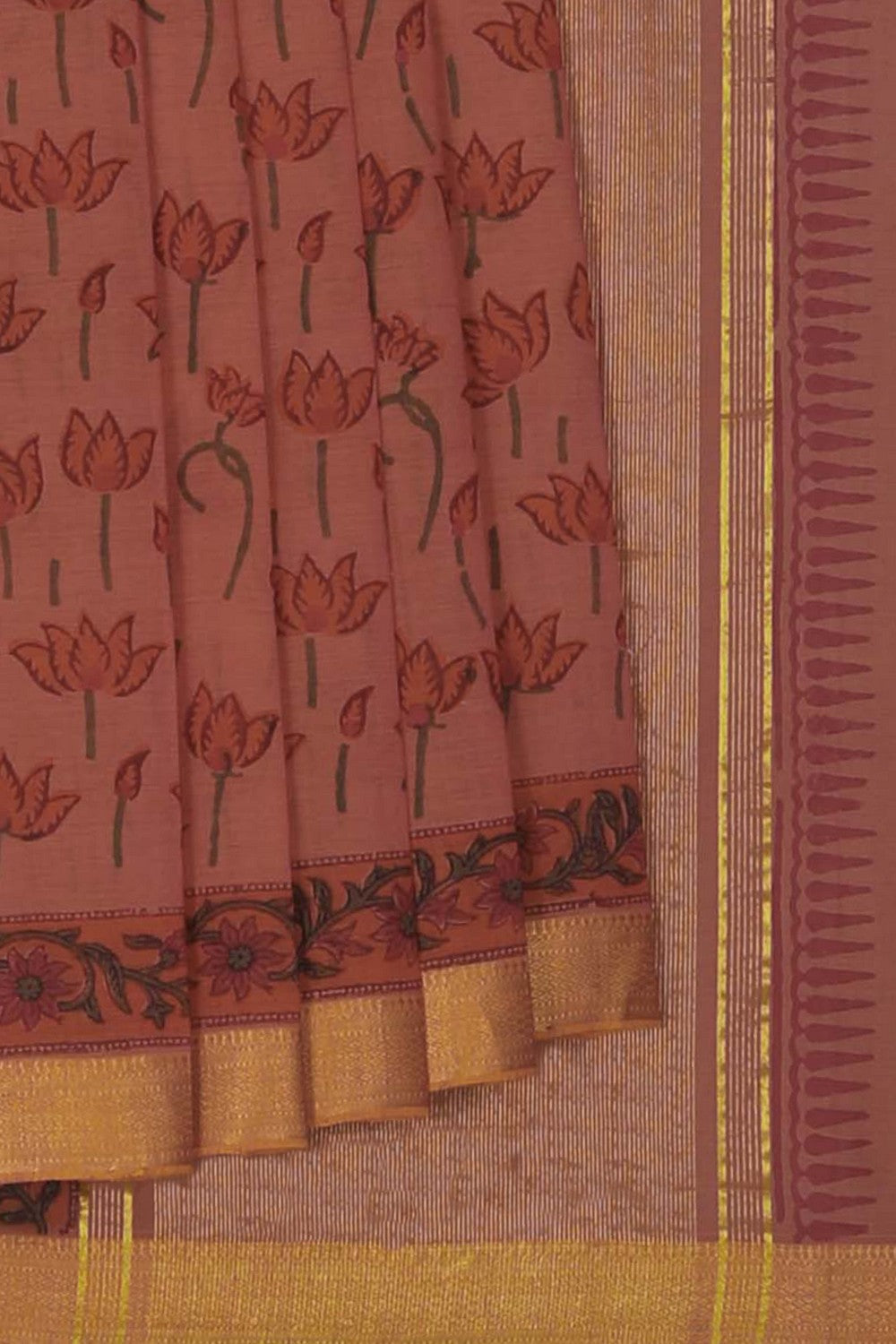 Image of Mangalgiri Cotton Coral Orange Saree