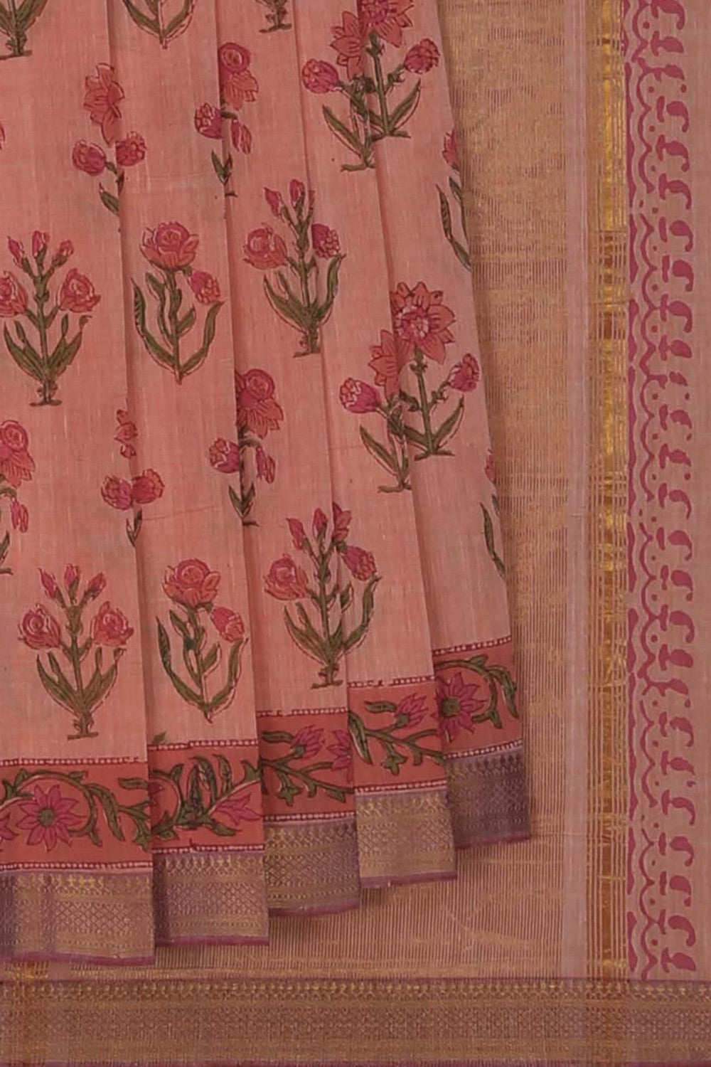 Image of Mangalgiri Cotton Peach Saree