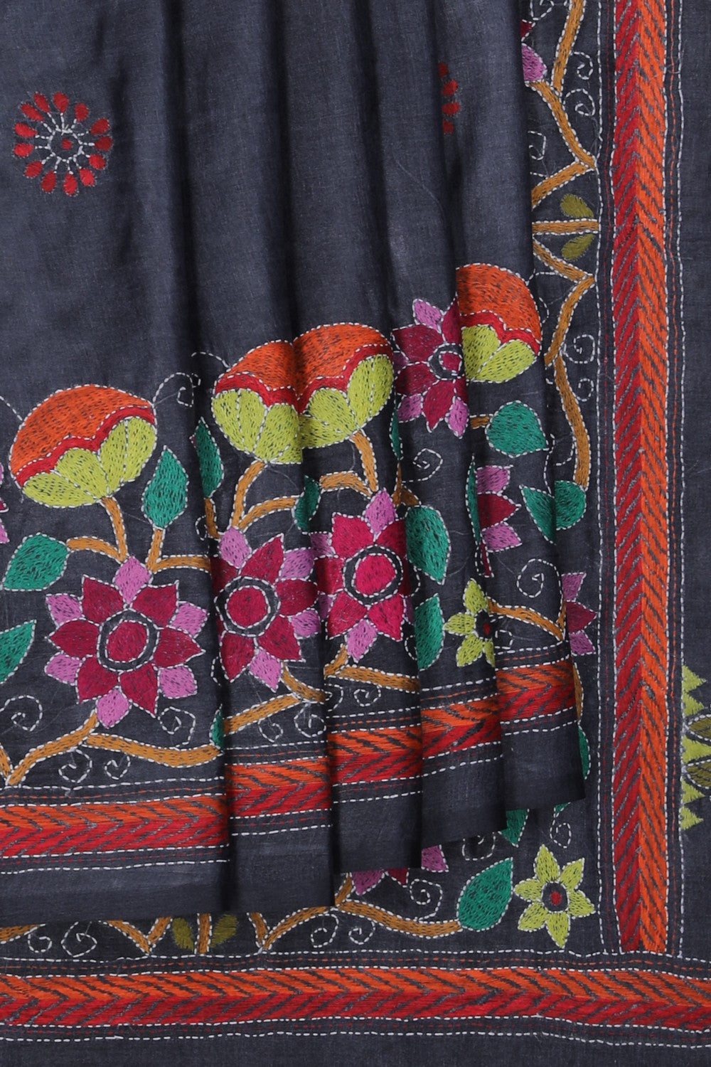 Image of Tussar Silk Kantha Embroidery Saree