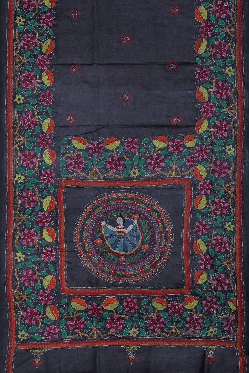 Image of Tussar Silk Kantha Embroidery Saree