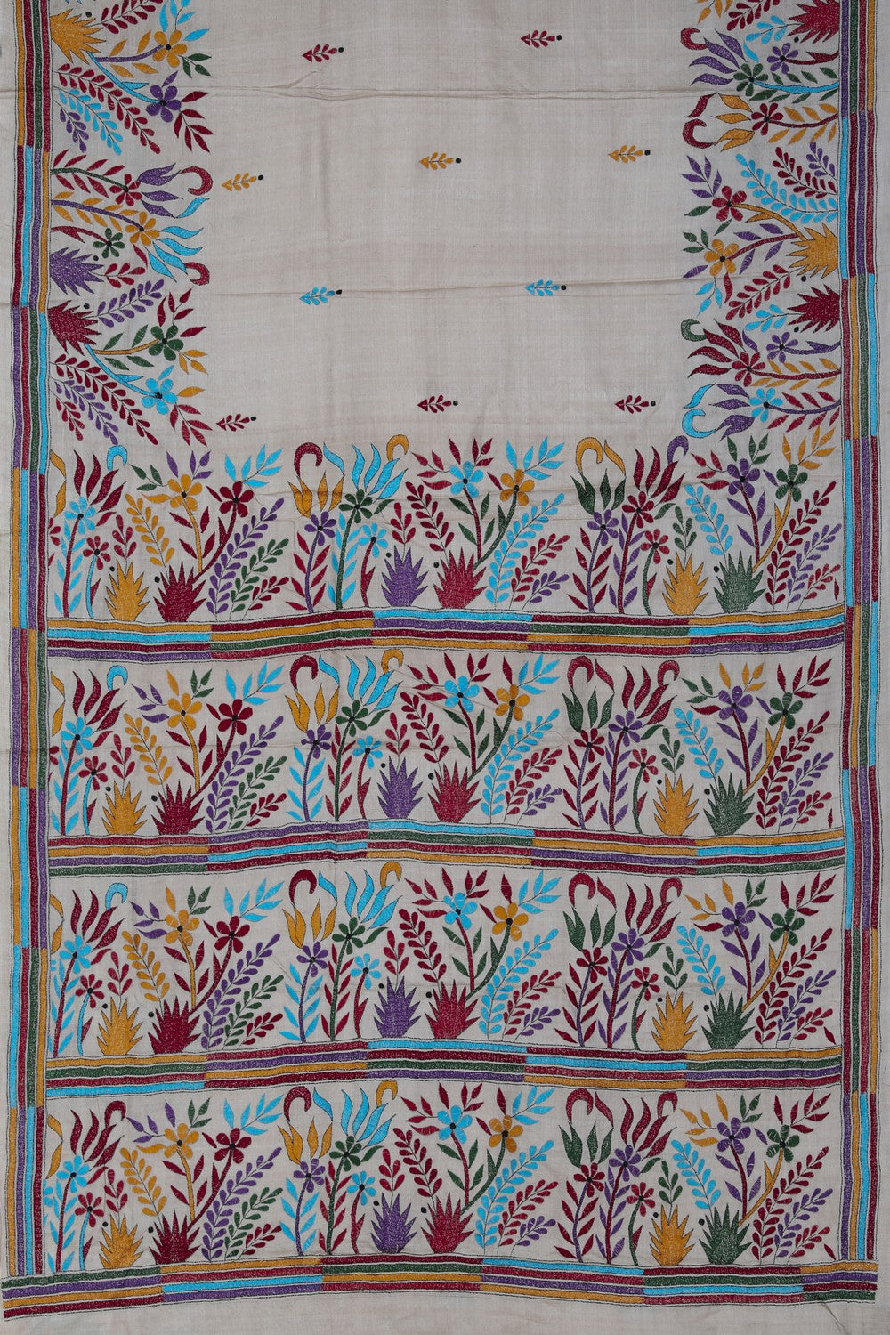 Image of Tussar Silk Kantha Embroidery Saree