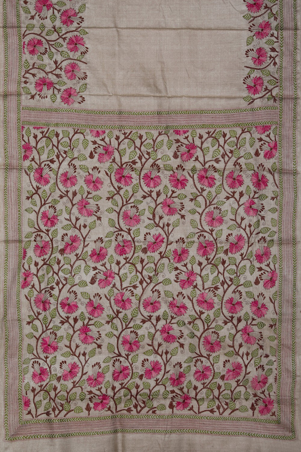 Image of Tussar Silk Kantha Embroidery Saree