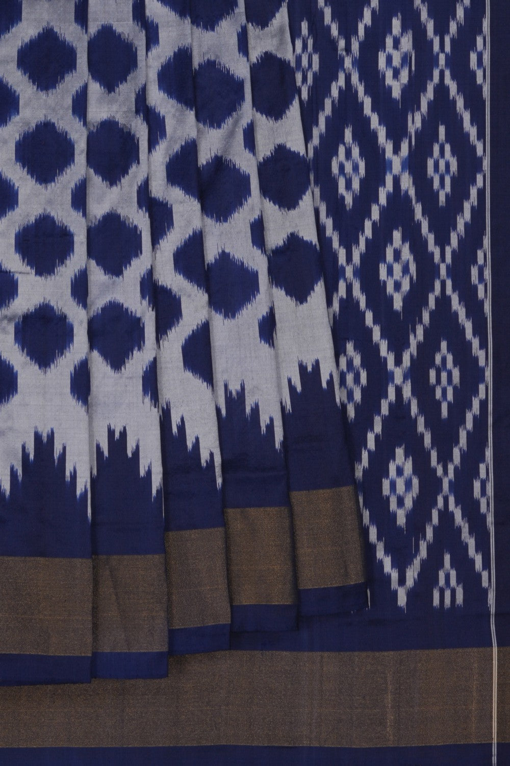 Image of Pochampally Ikat Silk Navy Blue Saree