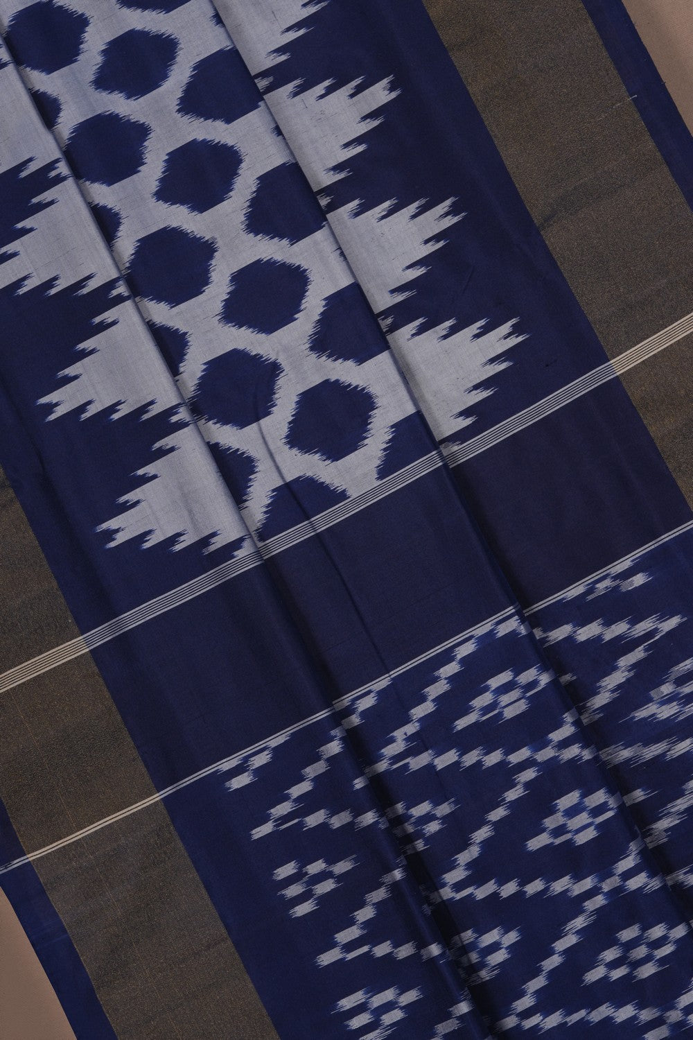 Image of Pochampally Ikat Silk Navy Blue Saree
