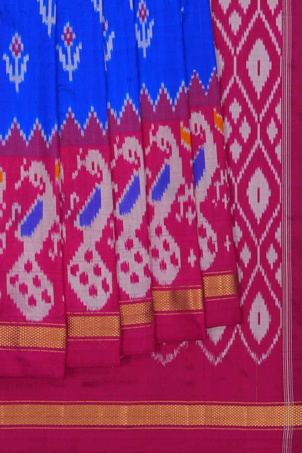Image of Pochampally Ikat Silk Royal Blue Saree