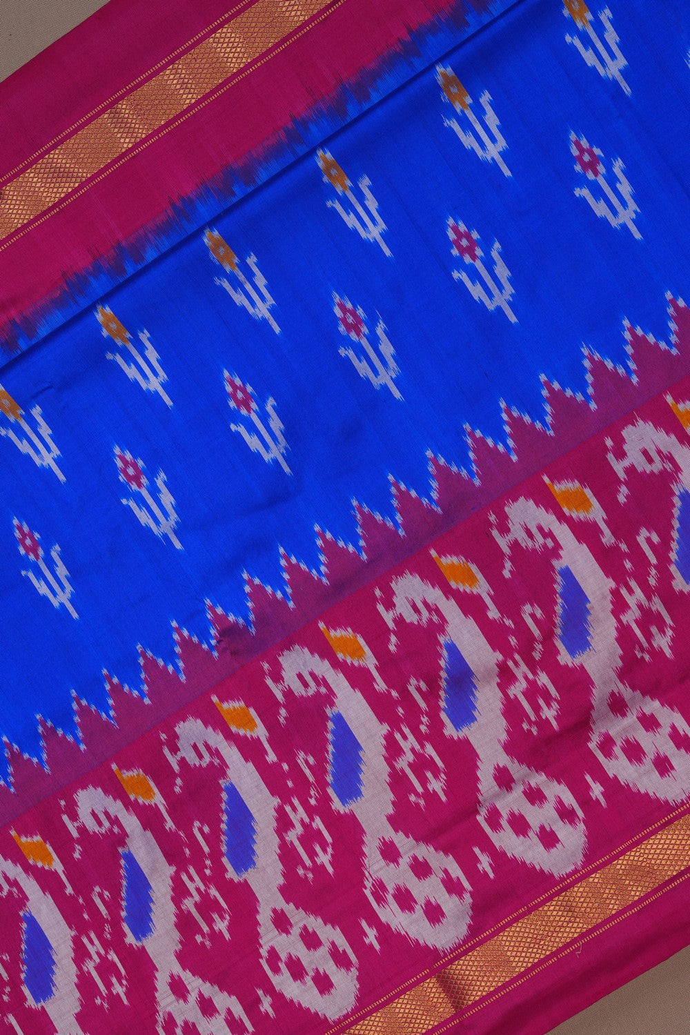 Image of Pochampally Ikat Silk Royal Blue Saree