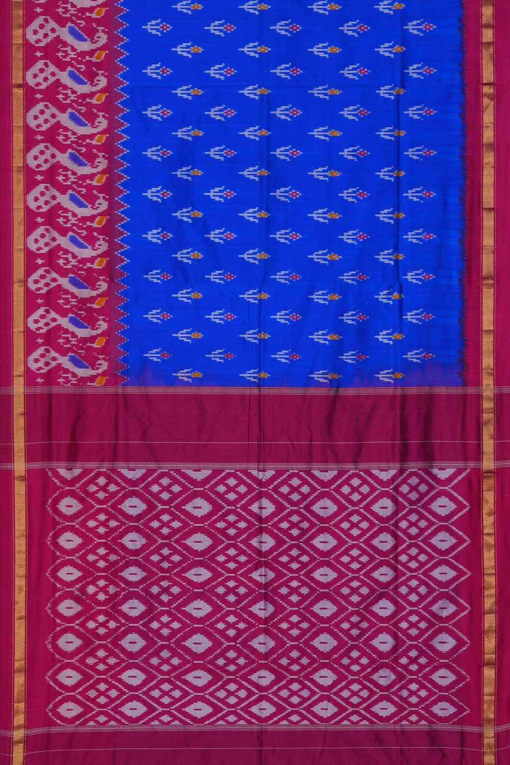 Image of Pochampally Ikat Silk Royal Blue Saree