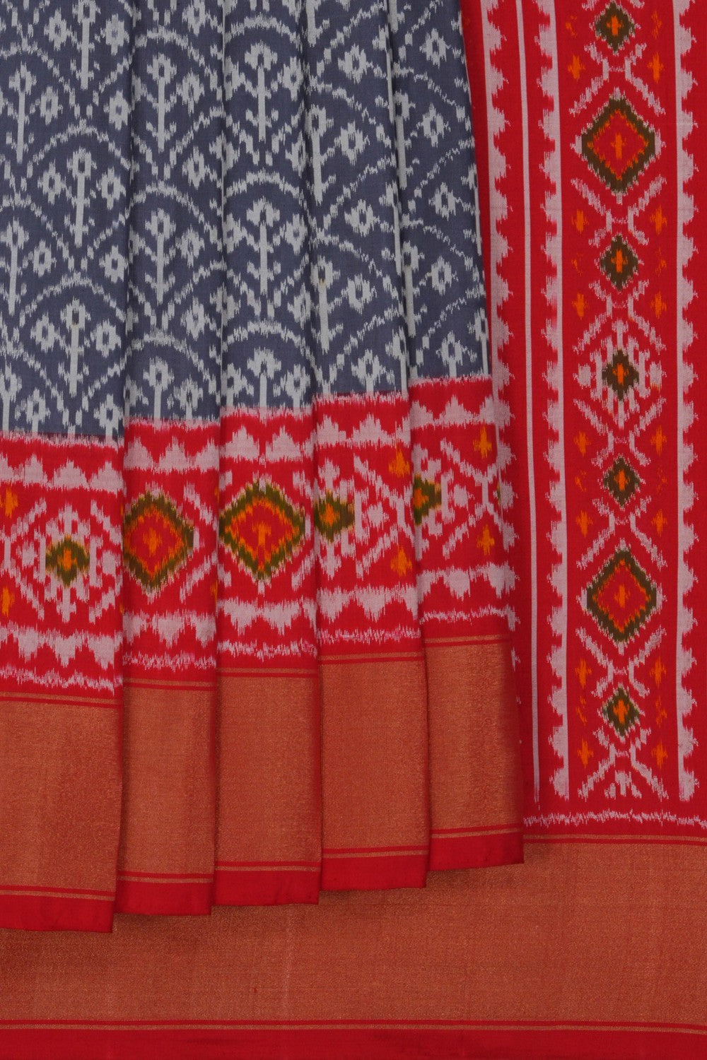 Image of Pochampally Ikat Silk Grey Saree