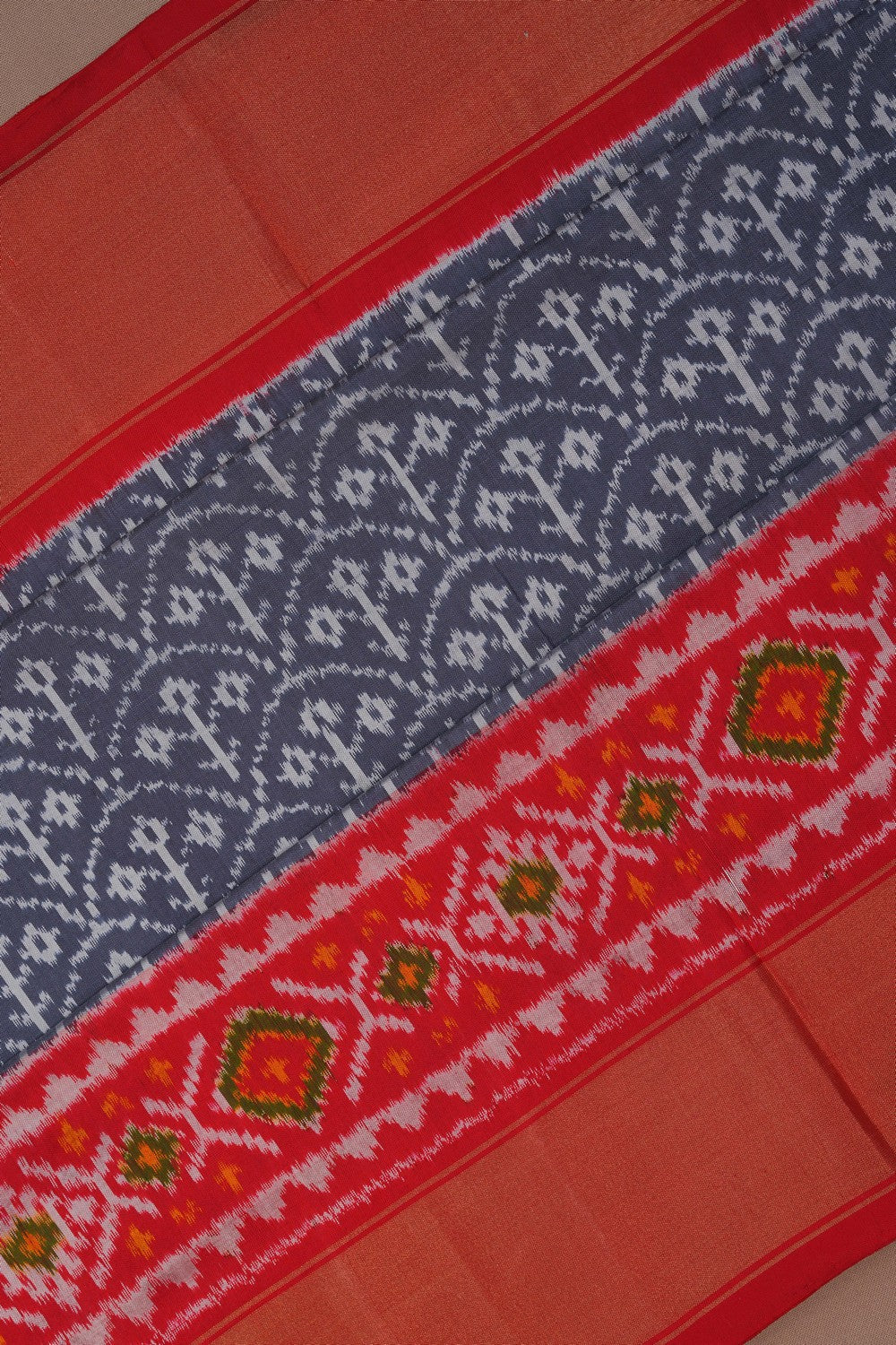 Image of Pochampally Ikat Silk Grey Saree