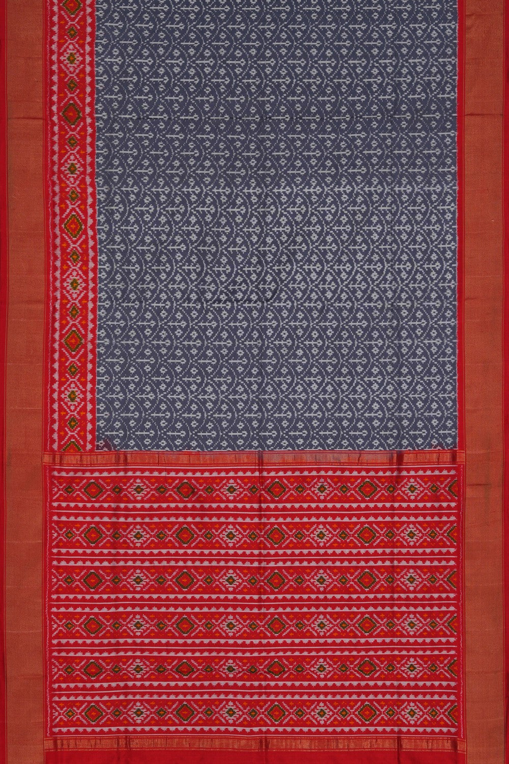 Image of Pochampally Ikat Silk Grey Saree