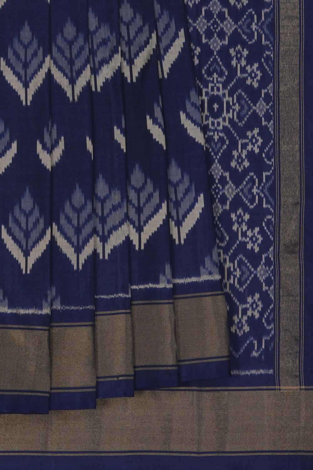 Image of Pochampally Ikat Silk Navy Blue Saree