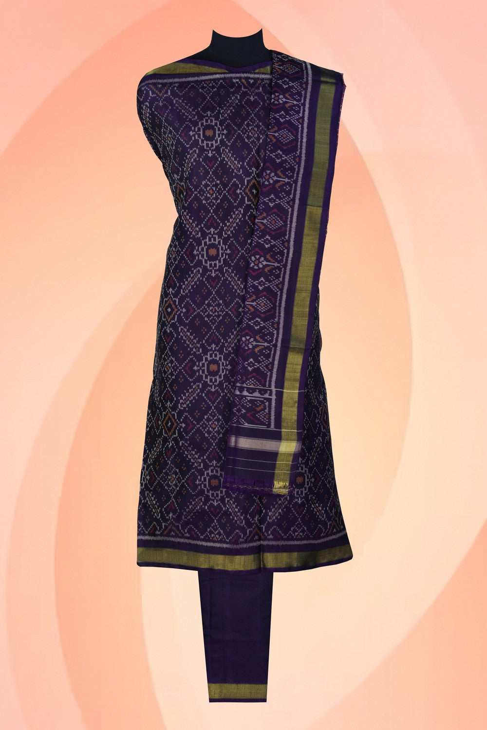 Image of Rajkot Patola Silk Unstitched Suit With Dupatta (3 Pcs Set)