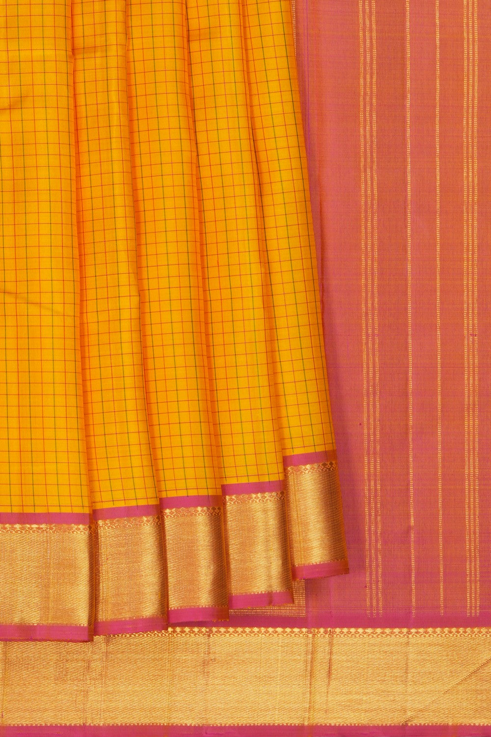 Image of Arani Silk Kattam Yellow Saree