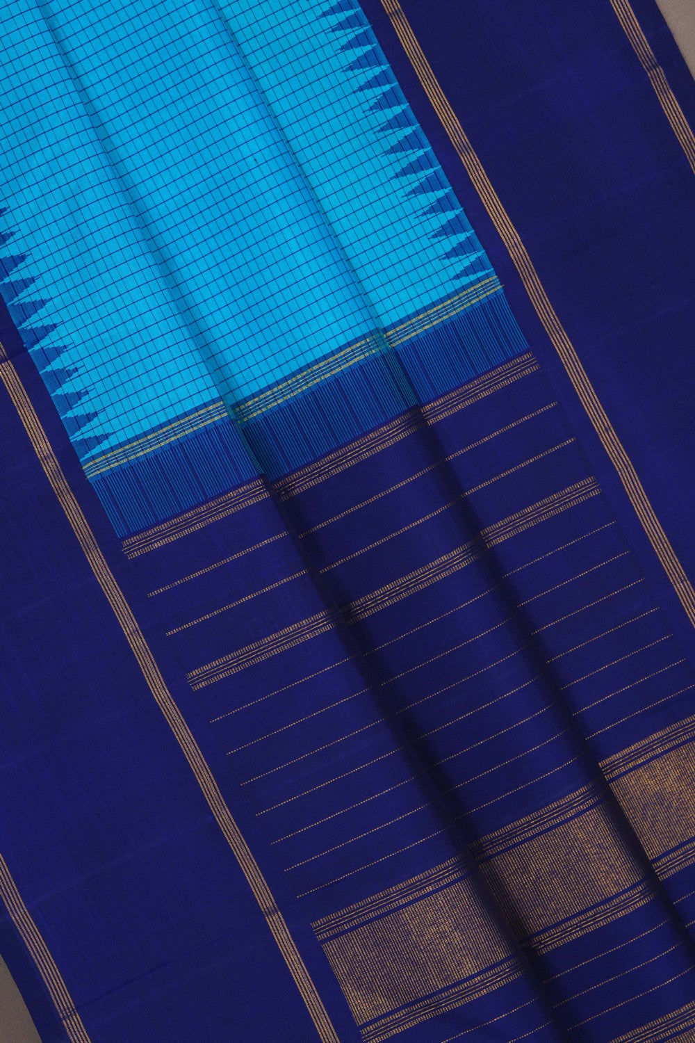 Image of Arani Silk Kattam Blue Saree