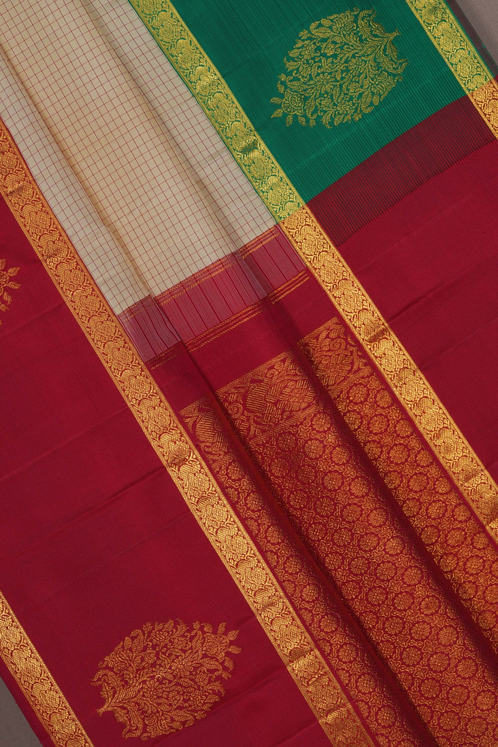Image of Arani Silk Kattam Cream Saree