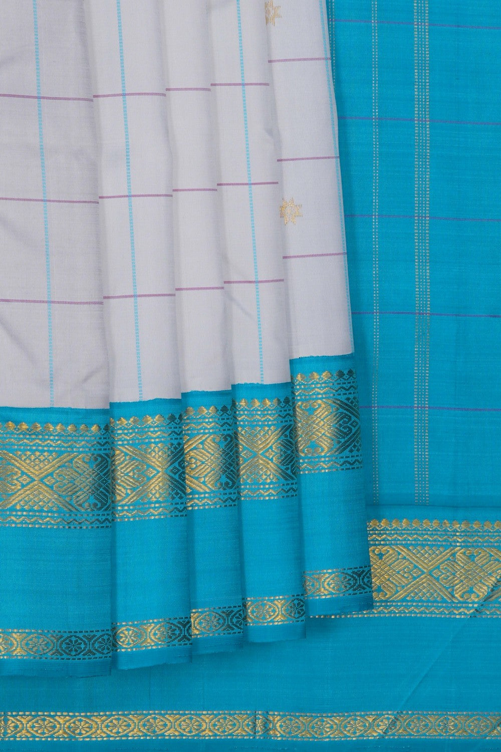 Image of Arani Silk Kattam White Saree