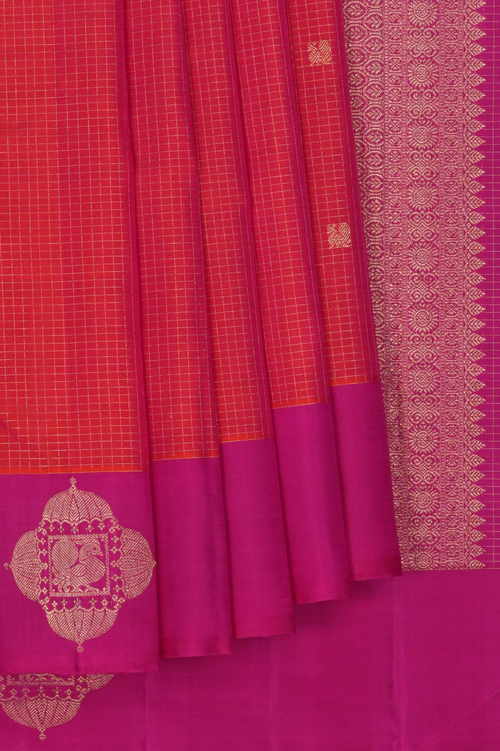 Image of Arani Silk Kattam Fuchsia-Pink Saree
